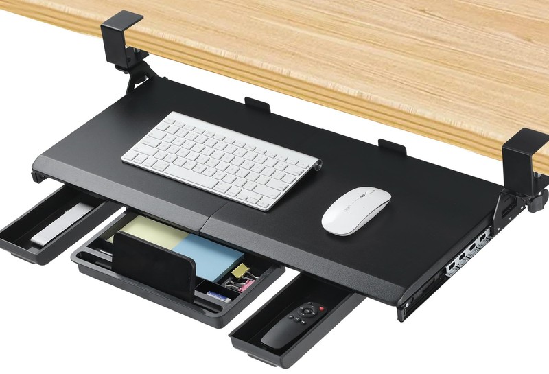 Keyboard Tray Under Desk, Pull Out Keyboard & Mouse Tray with C-clamp, Ergono…