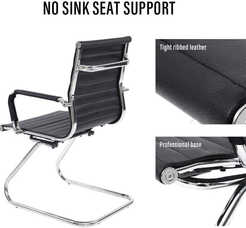 New Set of 4 Office Desk Chairs PU Leather No Wheels Black Fast Shipping gallery
