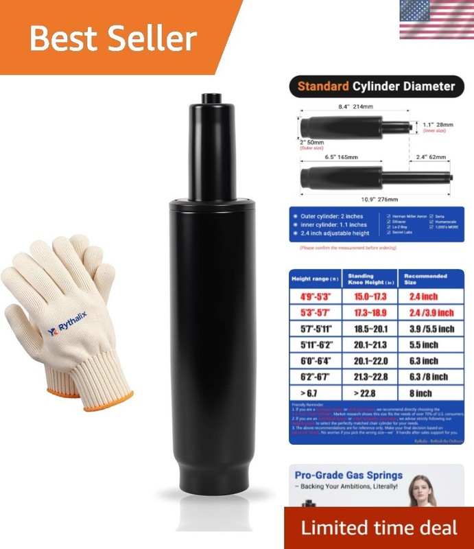 Heavy-Duty Office Chair Cylinder Replacement – 8.4-10.9” Height, 1000lbs Lift