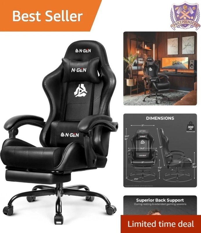 Gaming Chair Leather High Back Recliner Footrest Adjustable Ergonomic Black