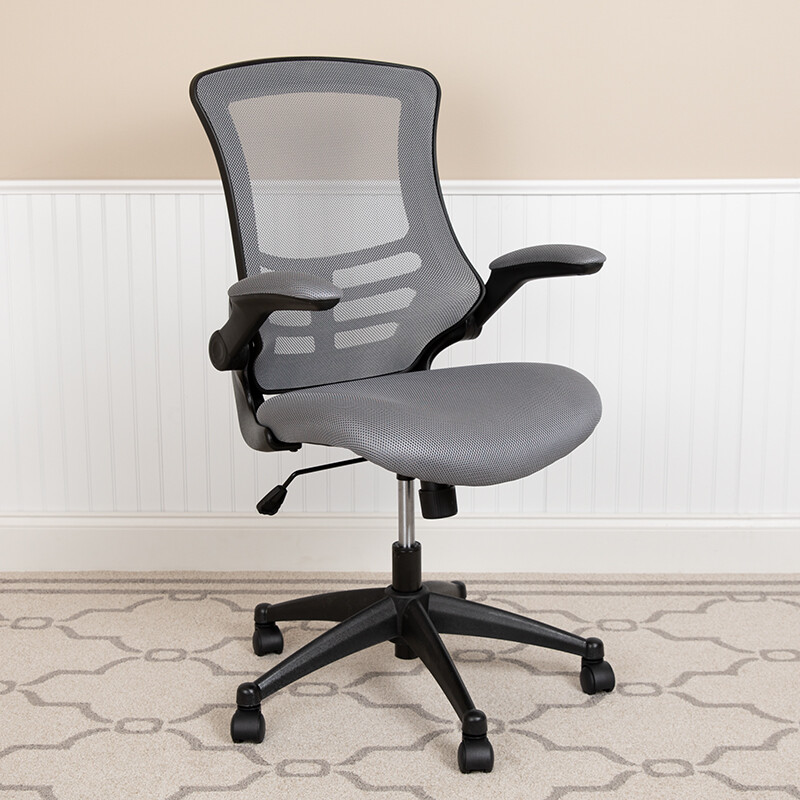 Mid-Back Dark Gray Mesh Swivel Ergonomic Task Office Chair with Flip-Up Arms gallery