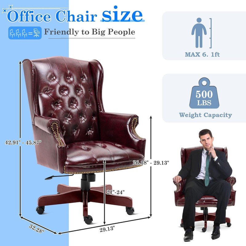 Executive Office Chair Faux Leather Home Office Desk Chairs w/Tufted Wingback gallery