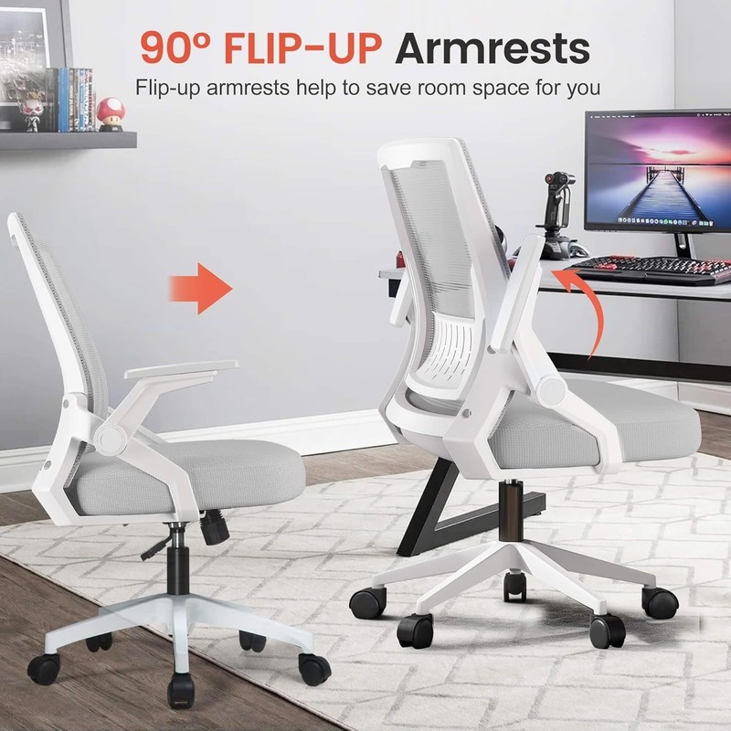 Modern Ergonomic Computer Chair, Flip-up Armrests, Moon Gray gallery