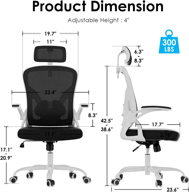 Ergonomic High Back Office Chair with Headrest & Lumbar Support, White/Black gallery
