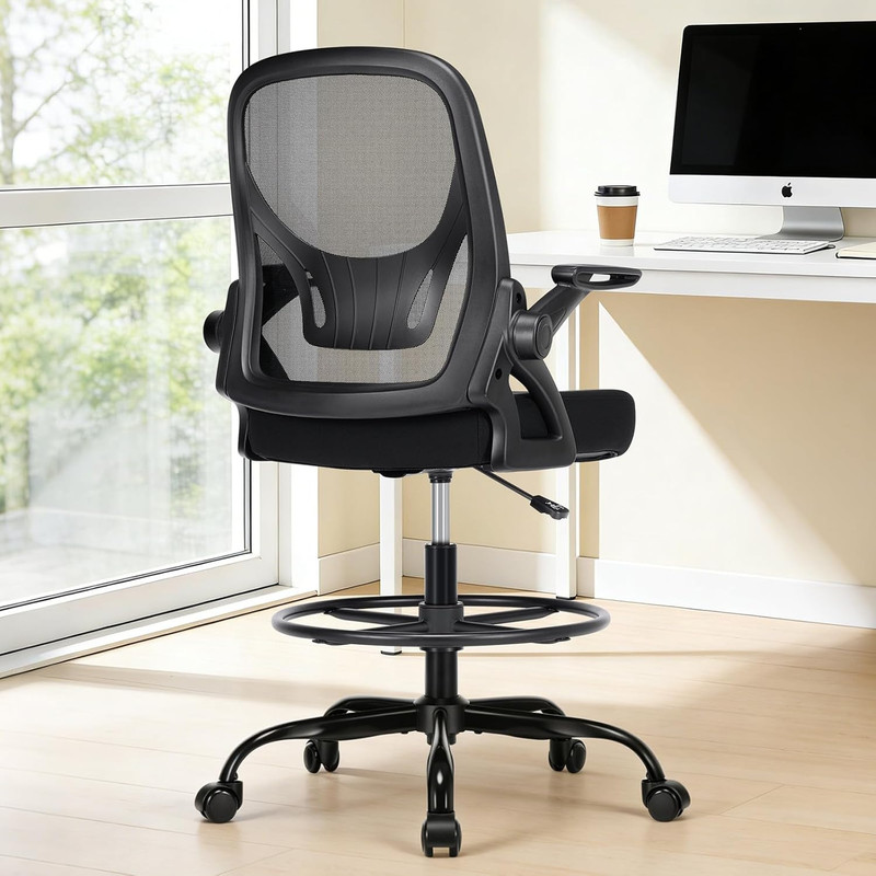 Drafting Chair, Tall Office Chair with Adjustable Footrest Ring, Standing Desk C