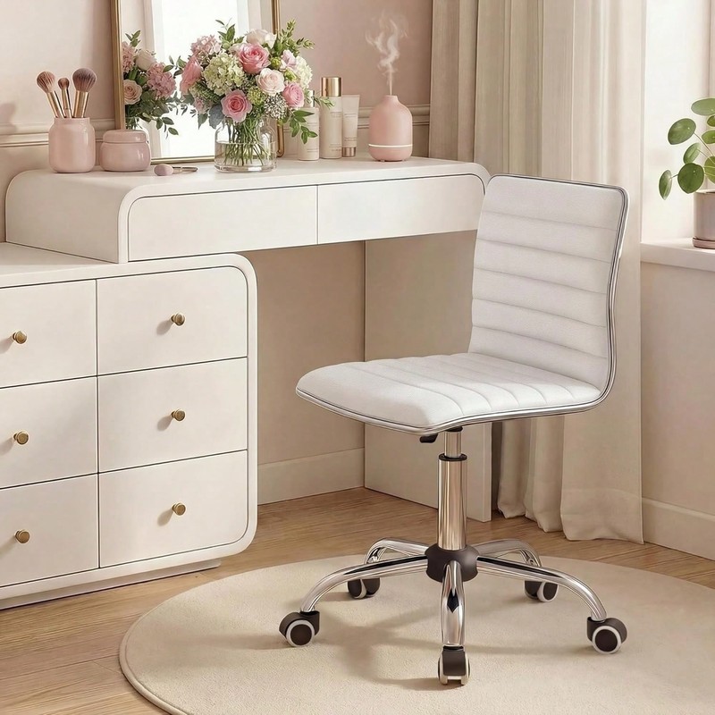 White Armless Ribbed Swivel Desk Chair