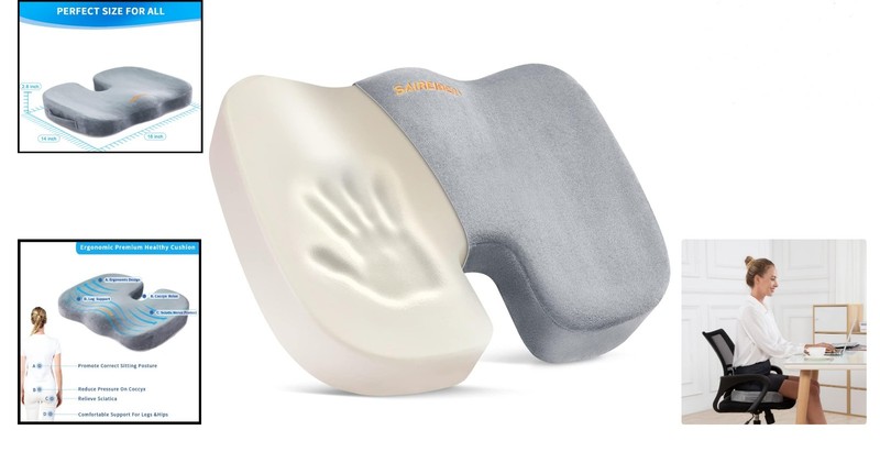 Ergonomic Memory Foam Seat Cushion for Tailbone Pain Relief - Grey 14"x14" gallery