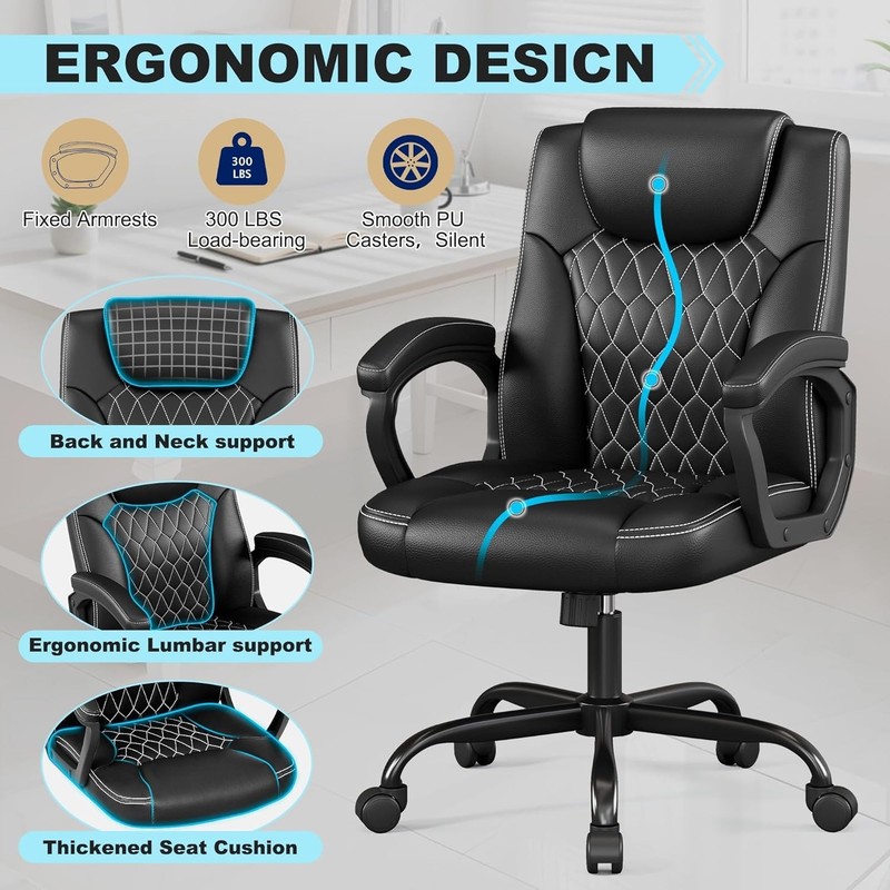 Executive Office Chair Black Faux Leather Adjustable Swivel Desk Chair gallery