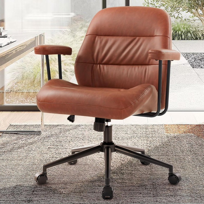 Leather Office Chair with Removable Armrests，Mid-Back Ergonomic Desk Chair with gallery