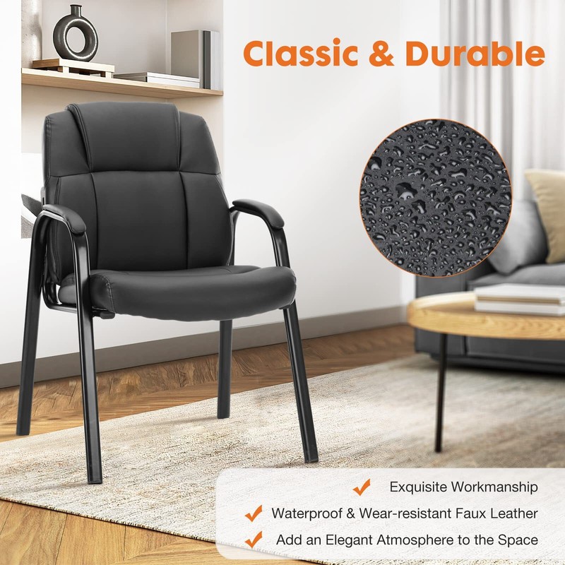 Leather Guest Chair w/ Padded Arms Comfy Reception Chair for Waiting Room Recept gallery