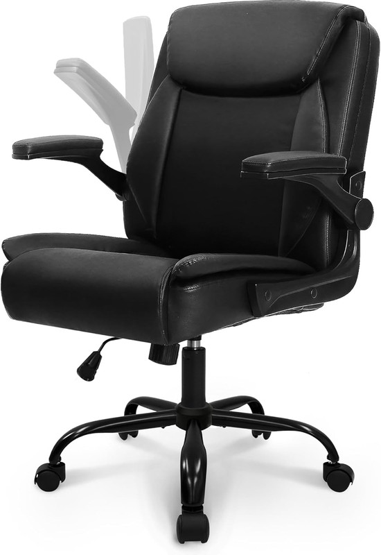 Ergonomic Mid-Back Leather Office Chair with Adjustable Armrests – Jet Black