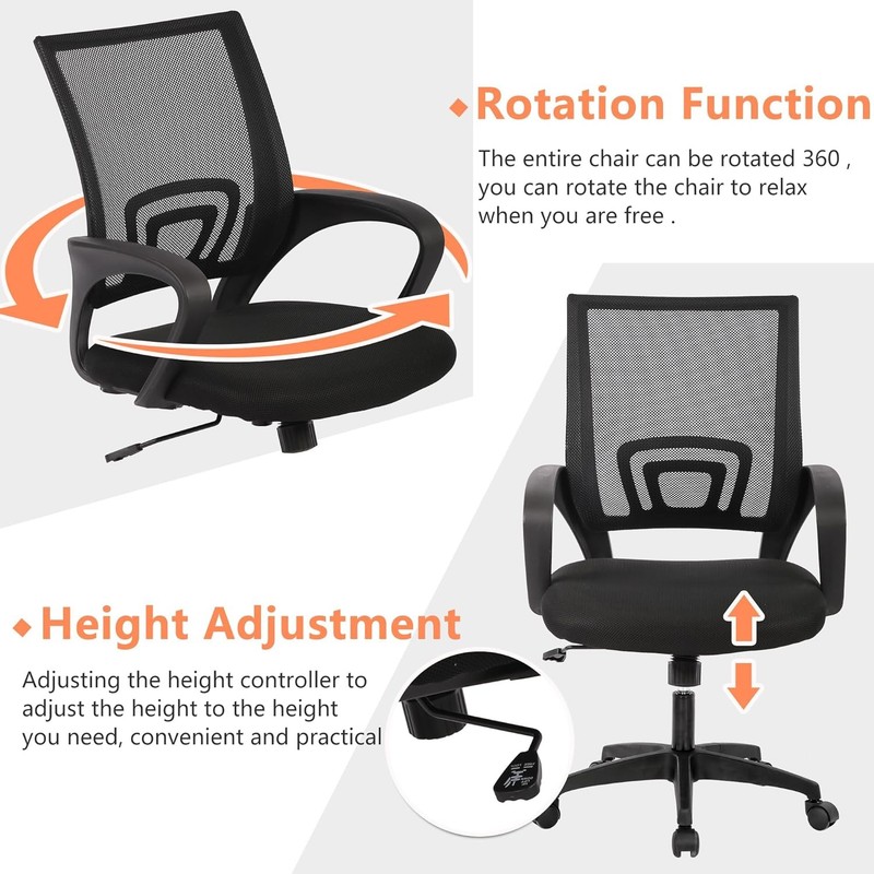 Ergonomic Home Office Chair Adjustable Lumbar Mesh Swivel Desk Chair Black gallery