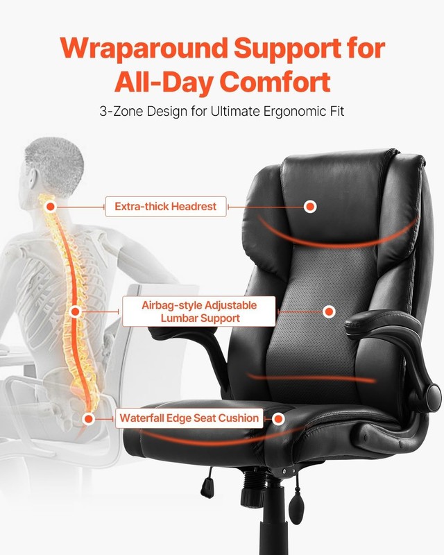 VEVOR Executive Office Chair 2' 4.5" (W) x 3.5" (D) x 3' 2.39" (H), Black gallery