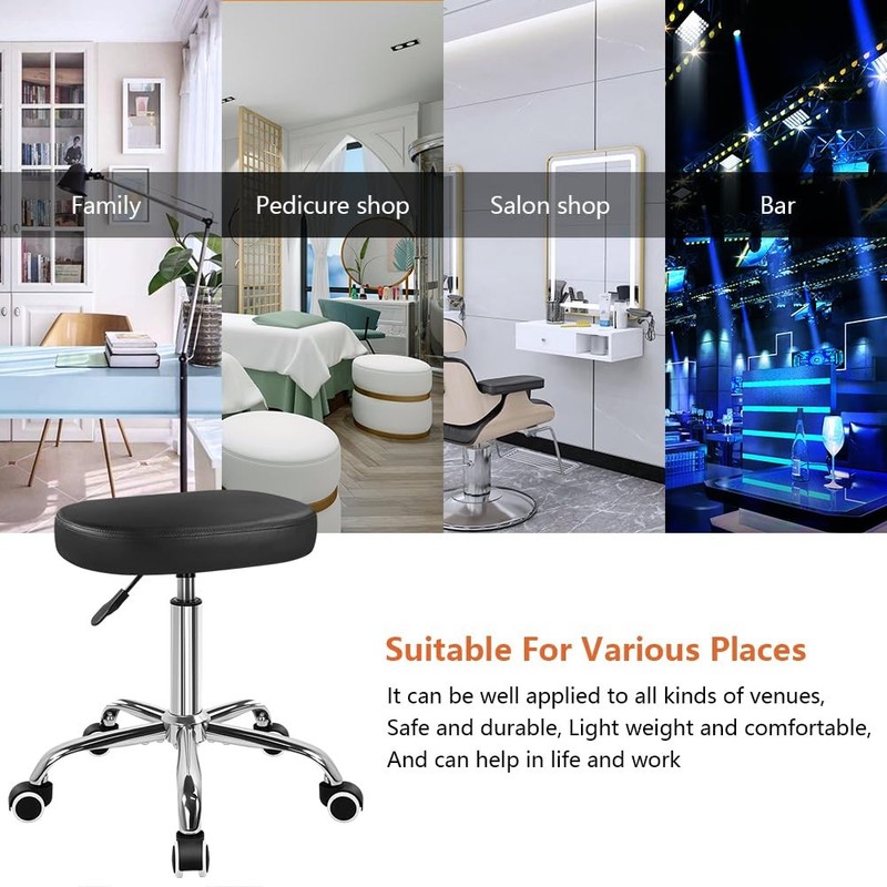 KKTONER Square Rolling Stool Swivel Height Adjustable for Office Black gallery