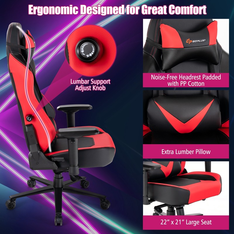 Gaming Chair 360° Swivel Computer Reclining Height Adjustable 4D Armrest Red gallery