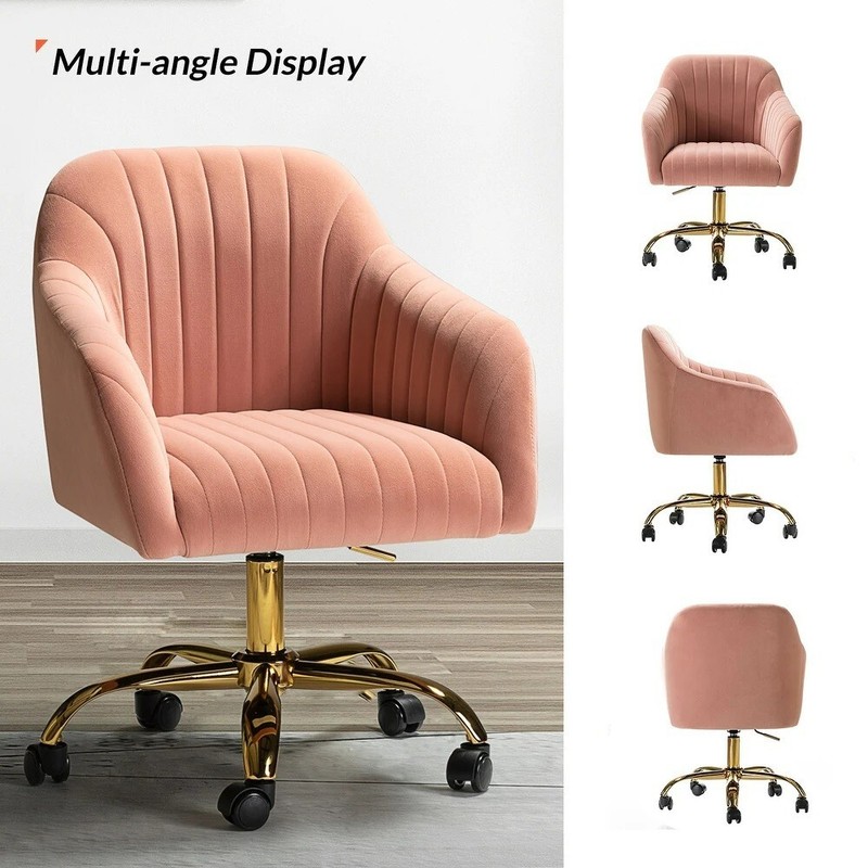 Pink Chair Home Office Desk Adjustable Swivel Velvet Modern Rolling Gold Seat gallery