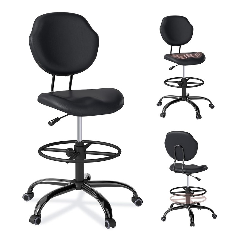 Ergonomic Drafting Chair with Back Support Tall Desk Rolling Stool Footrest
