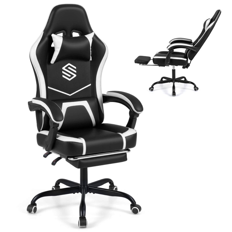 Gaming Chair w/Headrest, Lumbar Support, Linkage Armrests, Reclining Backrest