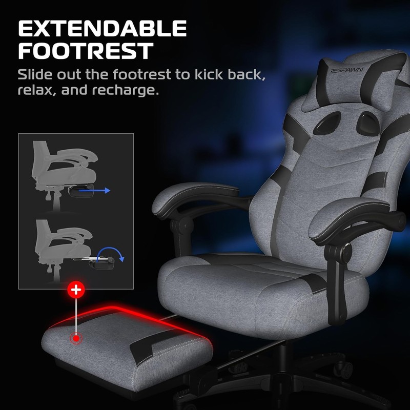 Respawn 110 Pro Ergonomic Gaming Chair with Footrest Gray gallery