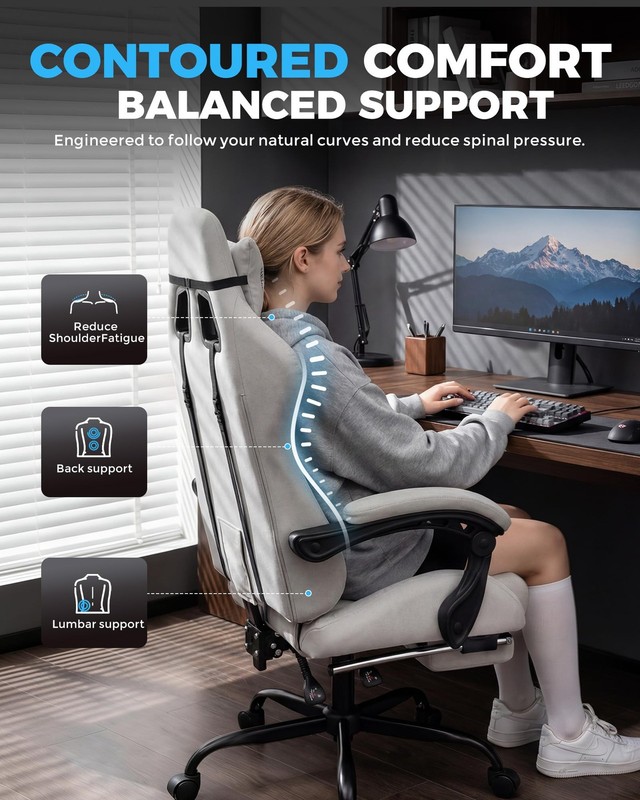 Gaming Chair Fabric with Pocket Spring Cushion,Computer Office Chair with Lum... gallery