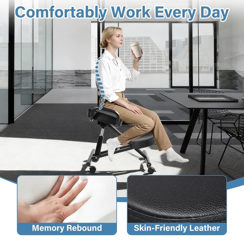 Ergonomic Kneeling Chair Adjustable Stool Upright Back Postures Home Office gallery