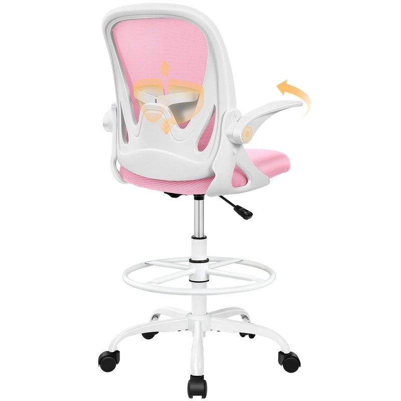 Primy Drafting Chair Tall Office with Flip-up Armrests 934-Z, Pink