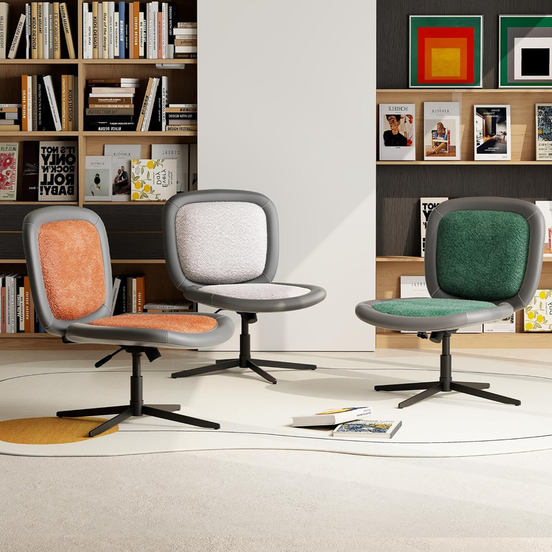 Nordic Armless Ergonomic Office Chair, Adjustable Height, PU Leather, Orange gallery