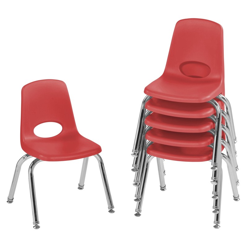 FDP 12" School Stack Chair, Stacking Student Seat with Chromed 12 inch, Red