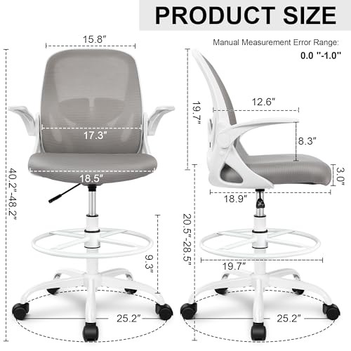 Primy Ergonomic Drafting Chair with Flip-up Armrests Tall Office Chair Grey gallery
