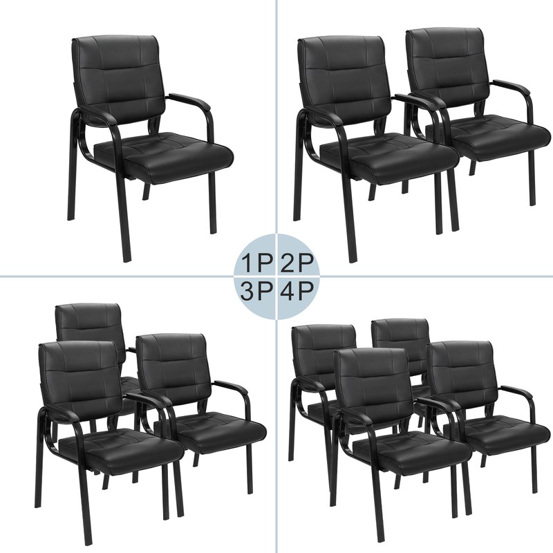 1/2/3/4 PCS Classic Leather Guest Side Chairs Waiting Room Office Dessk Black