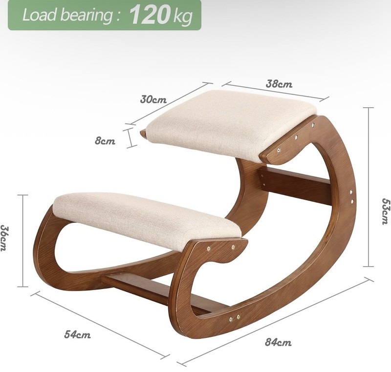 Ergonomic Kneeling Chair Rocking Wooden Posture Stool with Linen Cushion gallery
