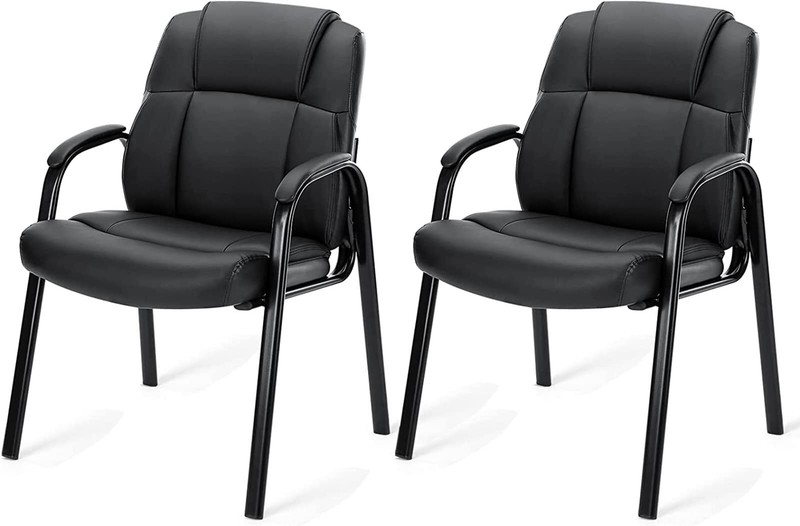 Leather Guest Chair w/ Padded Arms Comfy Reception Chair for Waiting Room Recept