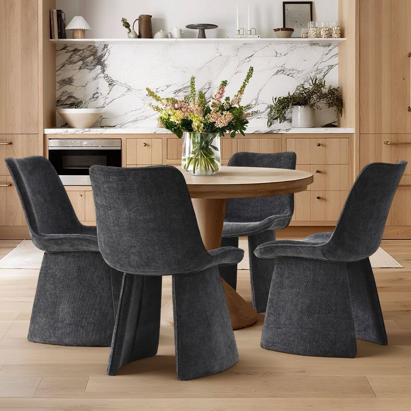 Set of 4 Upholstered Dining Chairs Flared Tripod Base Soft Fabric Side Chair gallery