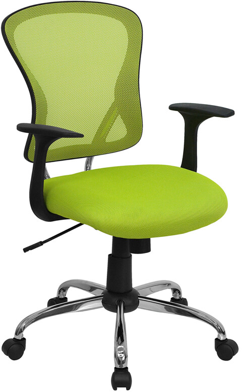 Mid-Back Green Mesh Swivel Office Chair with Arms & Built-In Lumbar Support