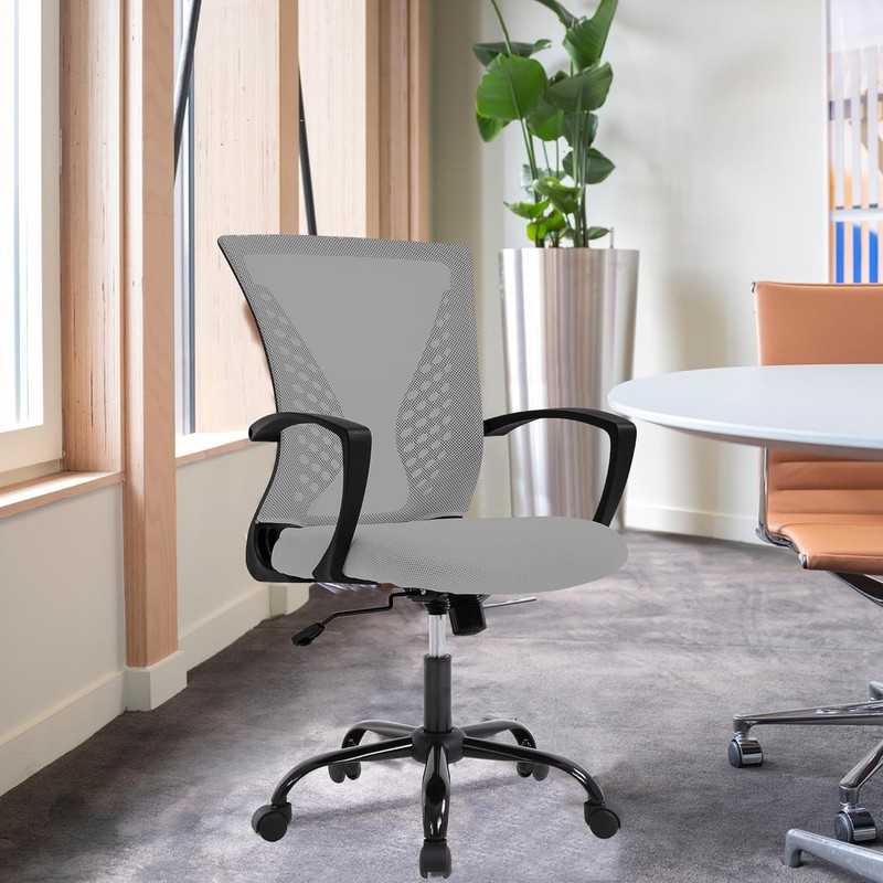 Comfortable Mesh Swivel Office Chair with Armrests and Ergonomic Design, Grey gallery