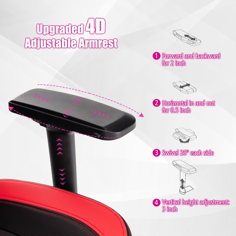 Gaming Chair 360° Swivel Computer Reclining Height Adjustable 4D Armrest Red gallery