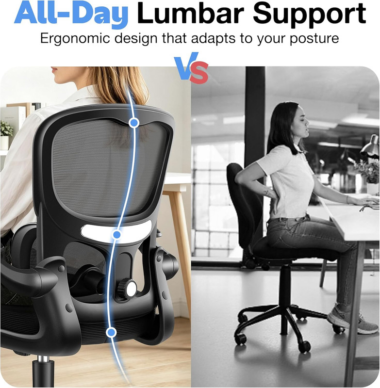 Ergonomic Mesh Office Chair with Lumbar Support & Flip-Up Armrests, 300Lbs gallery
