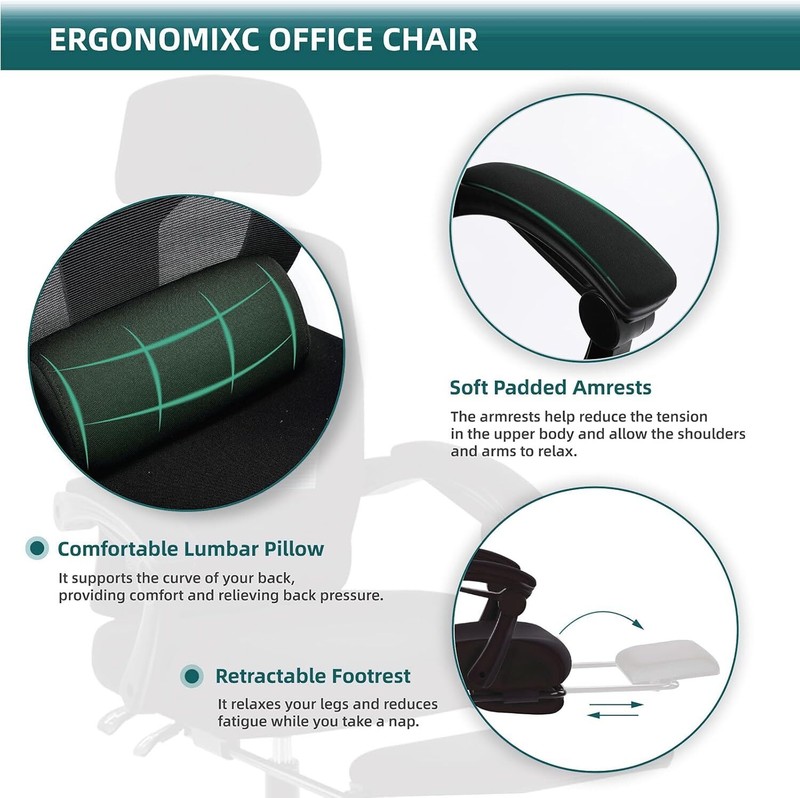 iPower Office Computer Desk Chair, Ergonomic High-Back Mesh Black With Footrest gallery