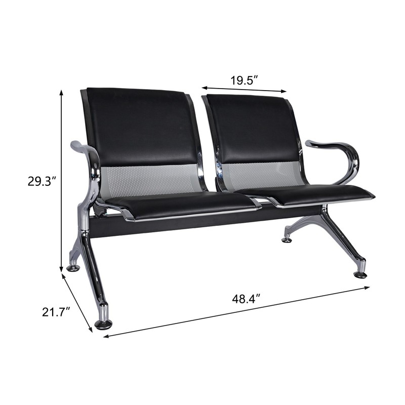2- Seat Waiting Room Bench Airport Chair Office Chair Salon Reception PU Leather gallery