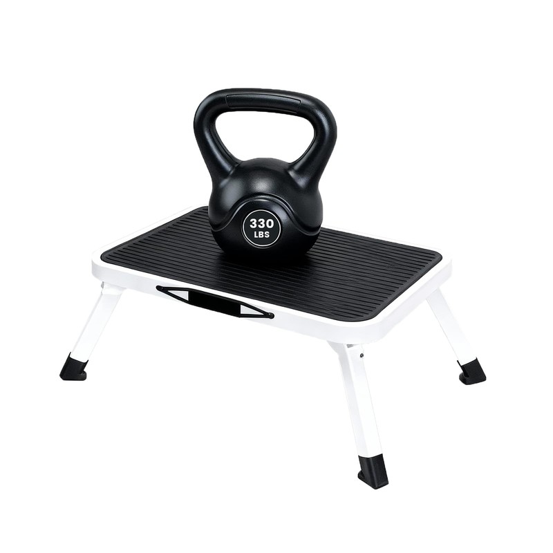 OLIXIS Foldable Step Stool with Non-Slip Platform & Rubber Pack of 1, Black