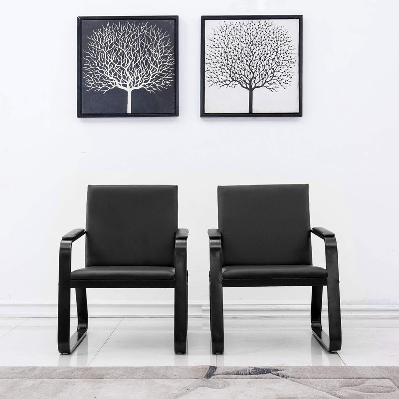 2Pcs Waiting Room Chair with Armrest Black PU Leather Office Furniture, Office G