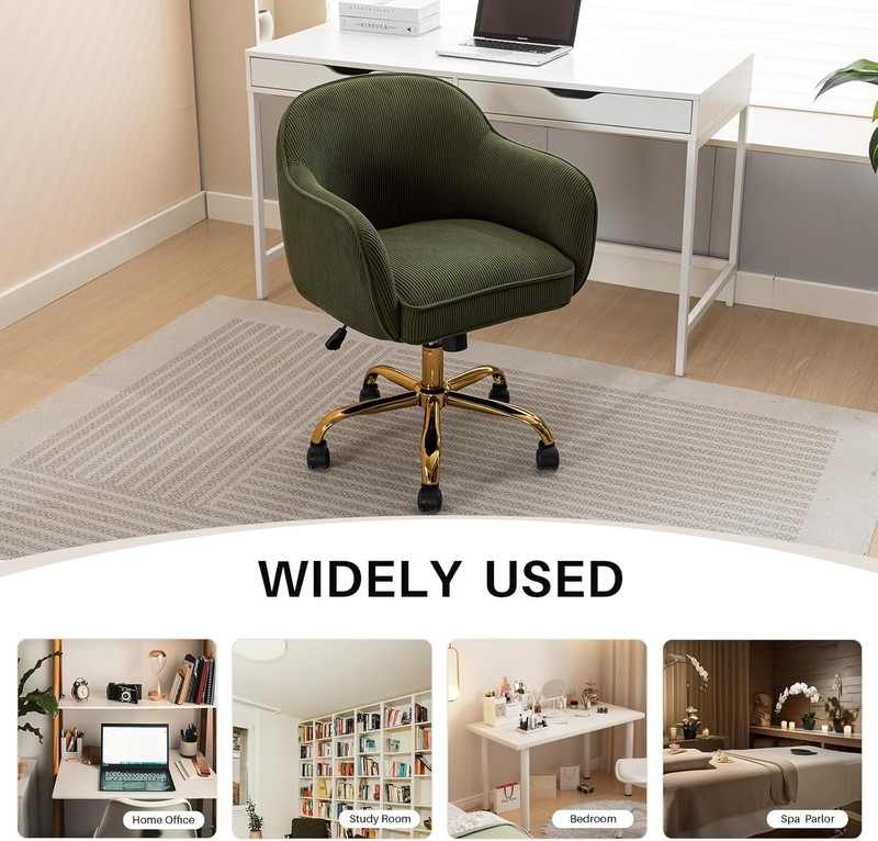 Home Office Desk Chair W/ Arms Gold Wheels Modern Velvet Upholstered Rolling gallery