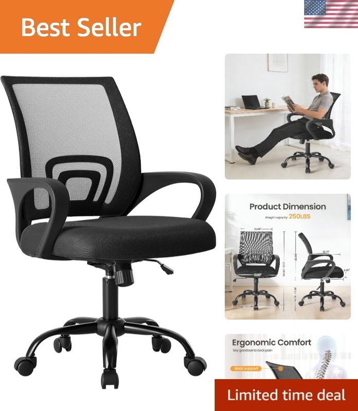 Stylish Height Adjustable Office Chair with Storage, Fixed Armrests & Mesh Back