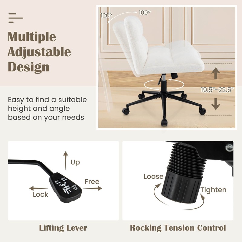 Cross Legged Chair w/ Wheels Padded Seat Adjustable Height for Bedroom gallery