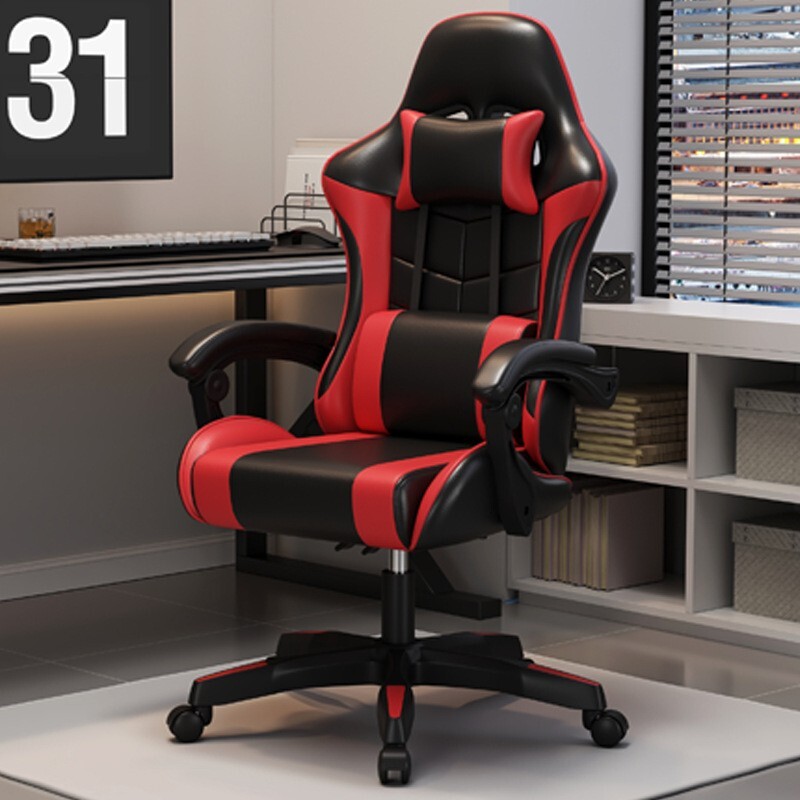 Gaming Chair Racing Chair Office Chair Ergonomic High-Back Leather Chair w/ Arms