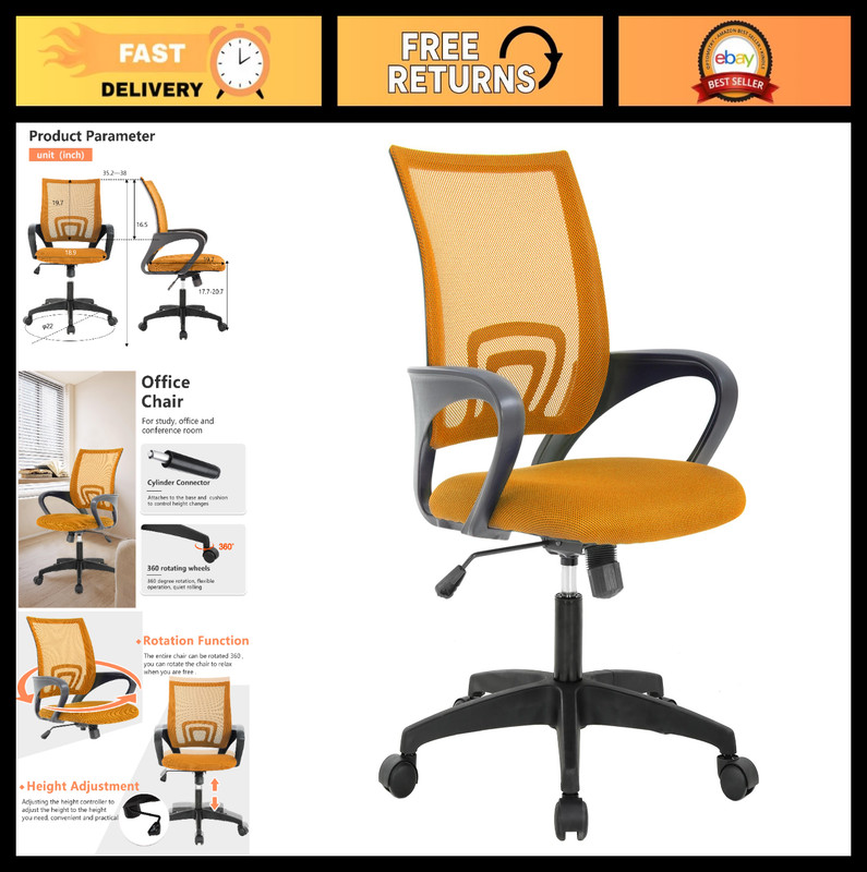 Ergonomic Mesh Office Chair with Lumbar Support, Adjustable Armrests, Rolling Sw