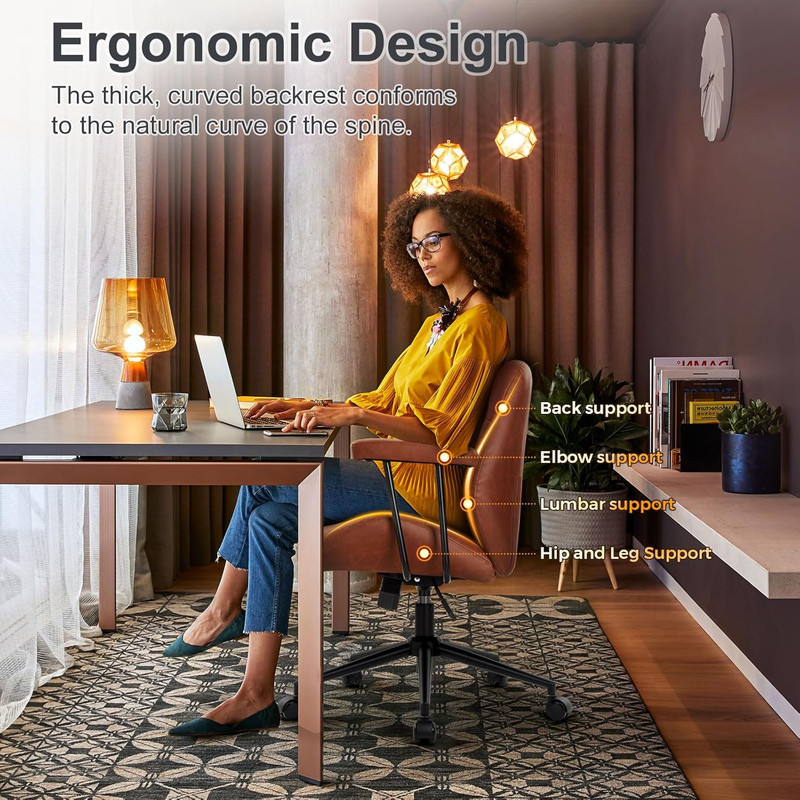 Leather Office Chair with Removable Armrests，Mid-Back Ergonomic Desk Chair with gallery