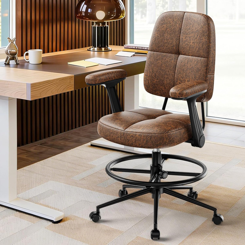 Drafting Chair with Flip-Up Armrests and Footrest, Ergonomic Tall Office Chair, gallery