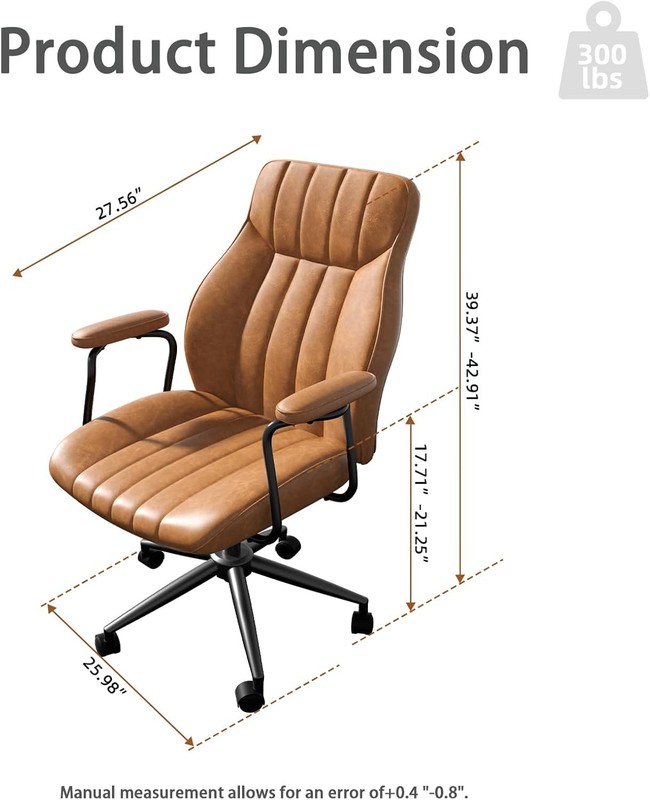 Brown Leather Office Desk Chair with Wheels and Arms, Height Adjustable, Vintage gallery