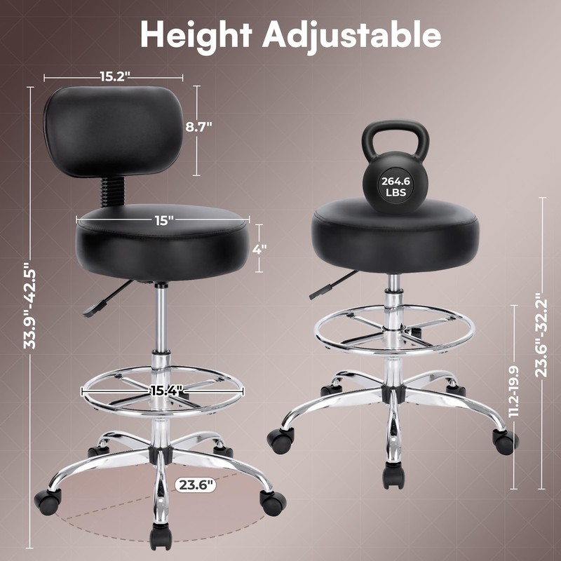 SUPERJARE Drafting Chair with Back, Adjustable Foot Rest Rolling Stool, Multi- gallery